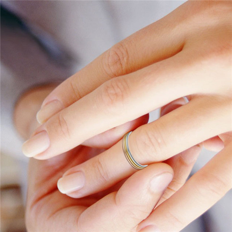 Ladies 1mm Thin Stainless Steel Rose Silver Gold 3 Piece Rings