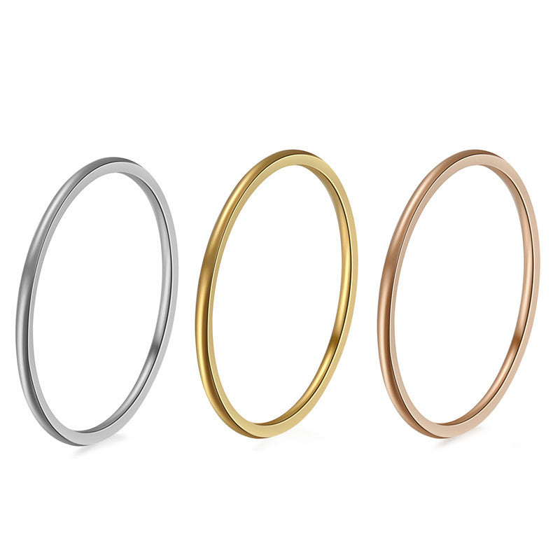 Ladies 1mm Thin Stainless Steel Rose Silver Gold 3 Piece Rings