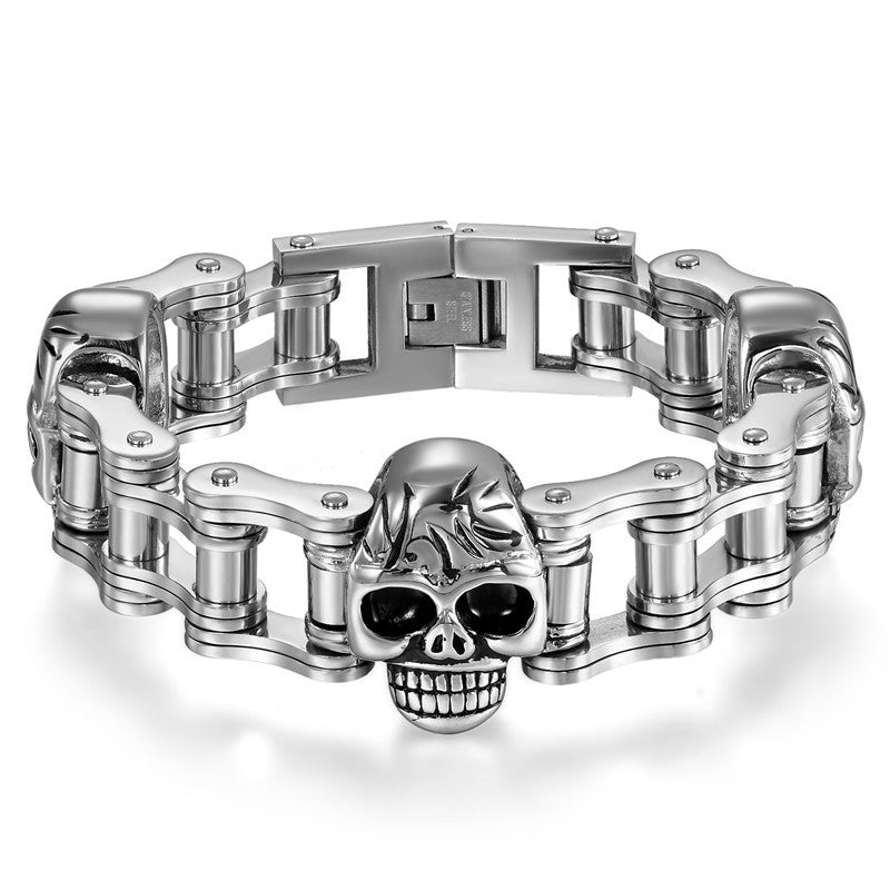 Mens No Fade Stainless Steel Hop Hop Biker Boy Skull Head Motorcycle Chain Bracelet