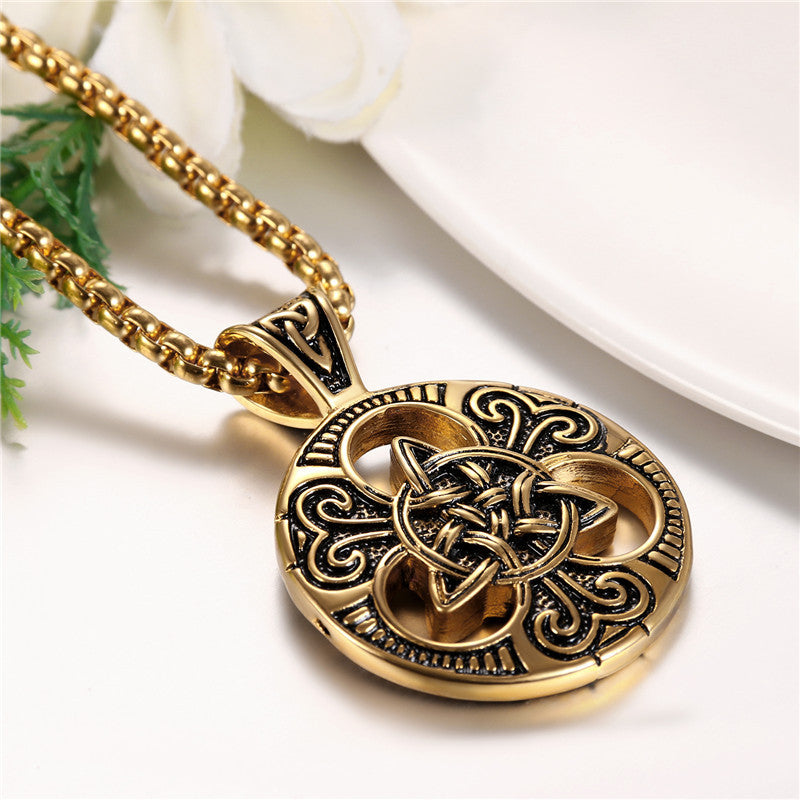 Celtic Knot Retro No Fade Stainless Steel High Fashion Casual Pendant Chain Necklace