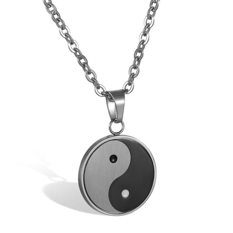 Black White No Fade Stainless Steel Yin Yang Pendant Chain Necklace