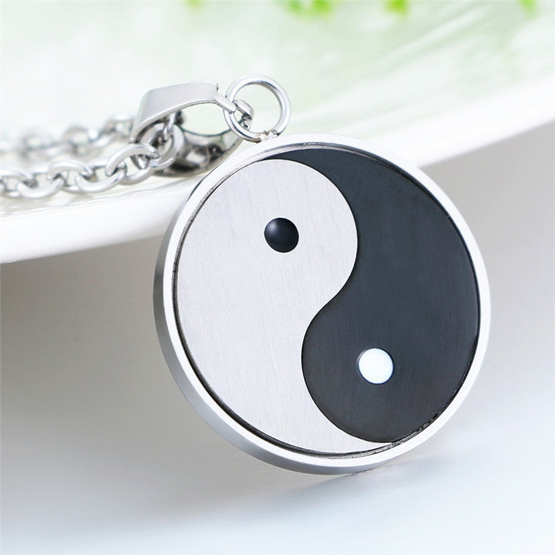 Black White No Fade Stainless Steel Yin Yang Pendant Chain Necklace