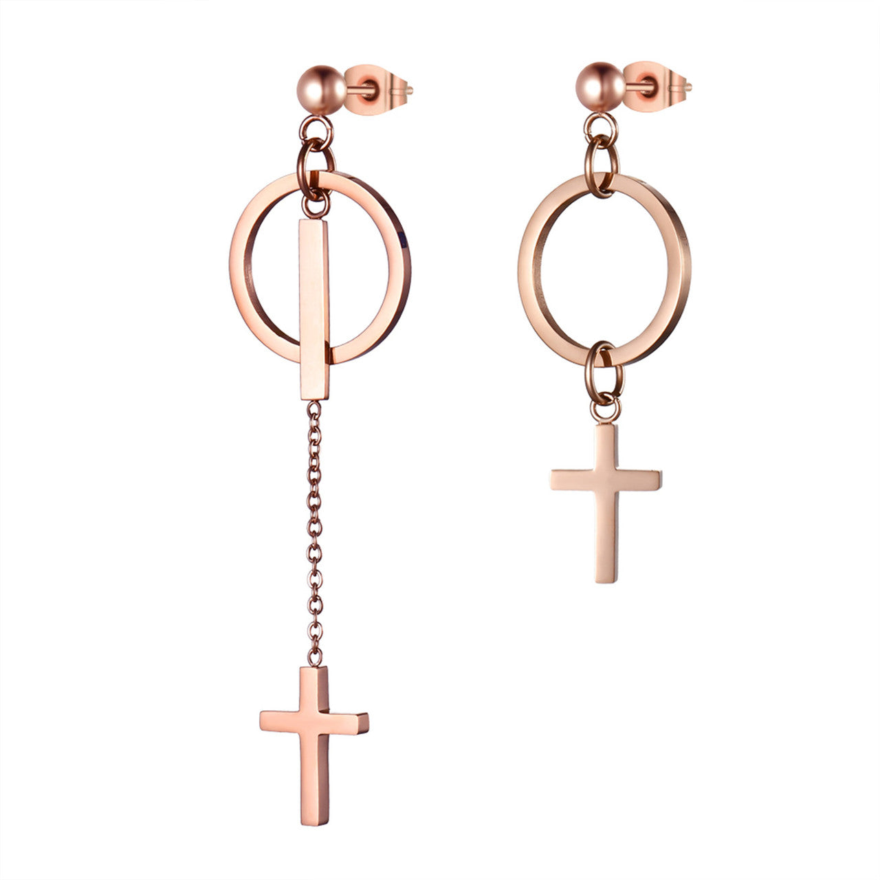 Ladies No Fade Stainless Steel Cross Circle Dangling Earrings