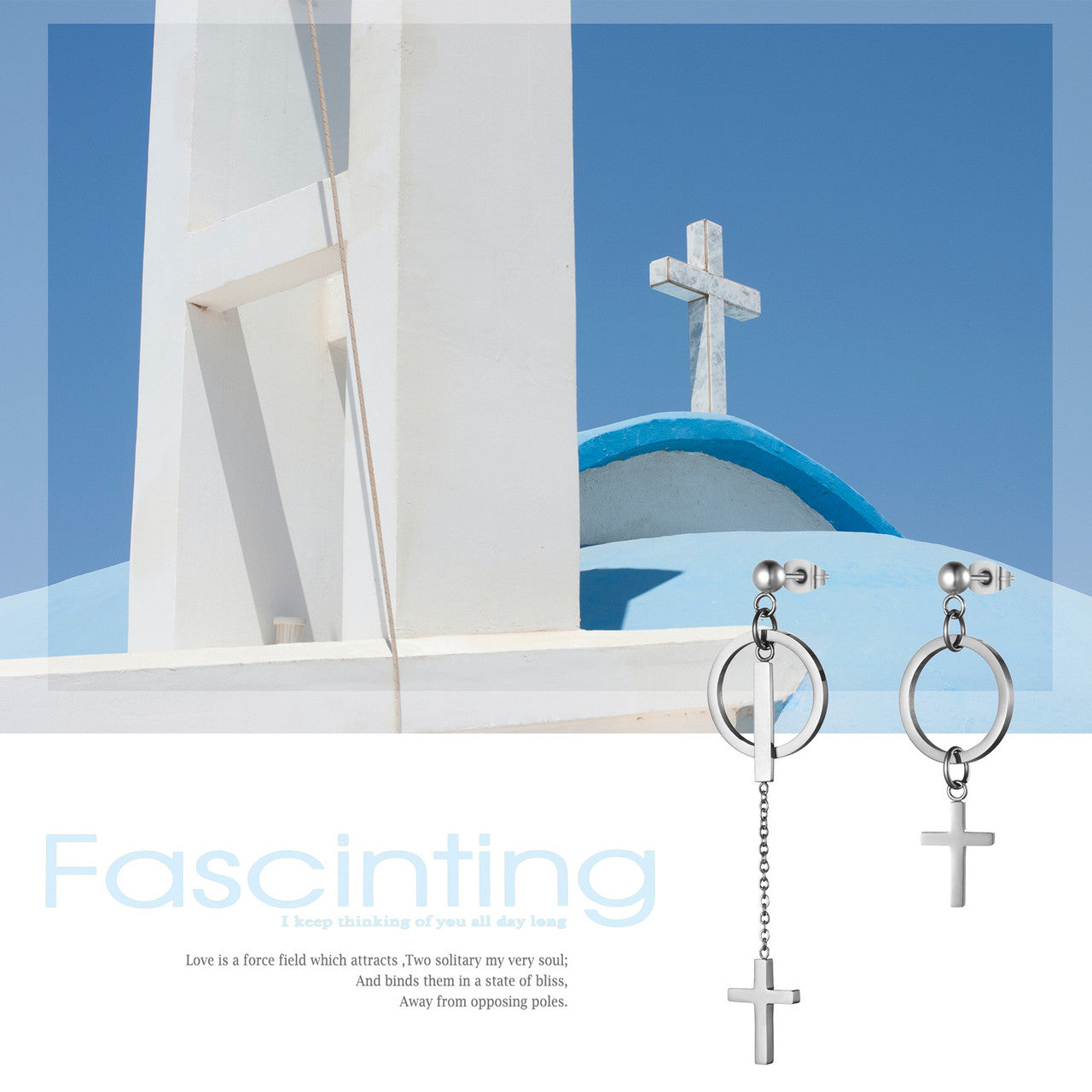 Ladies No Fade Stainless Steel Cross Circle Dangling Earrings