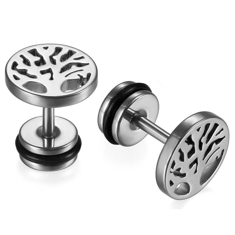 Solid Stainless Steel Round Stud Tree Of Life Bling Stud Earrings