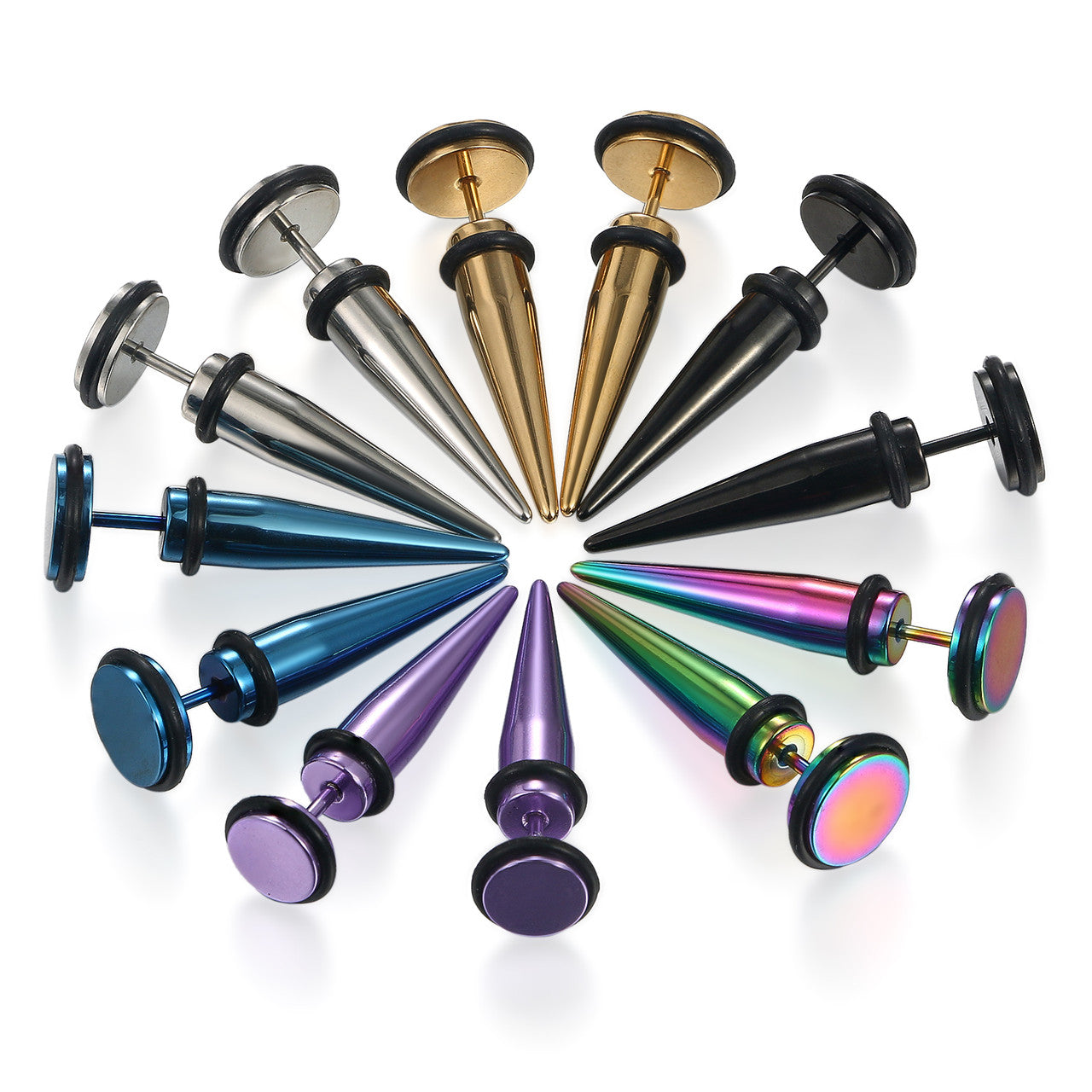 6 Pair Mixed Color No Fade Stainless Steel Illusion Ear Plug Street Wear Earrings