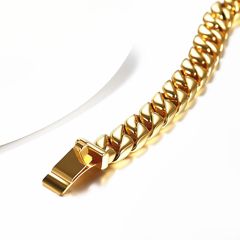 Mens Thick 12mm Black 14k Gold No Fade Stainless Steel Cuban Link Bracelets