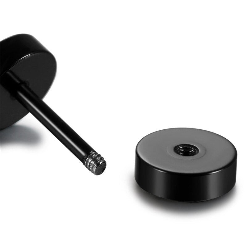 Mens Black Barbell Screw Back Stainless Steel Street Wear Earrings