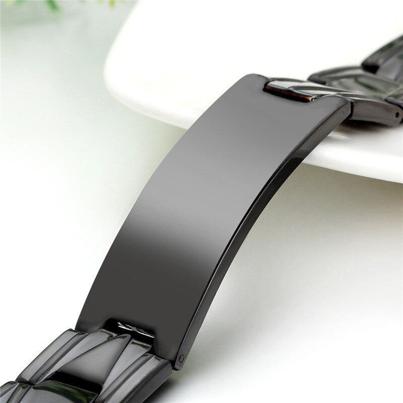 Polished Black Stainless Steel Mens Lords Prayer High Fashion Bracelets