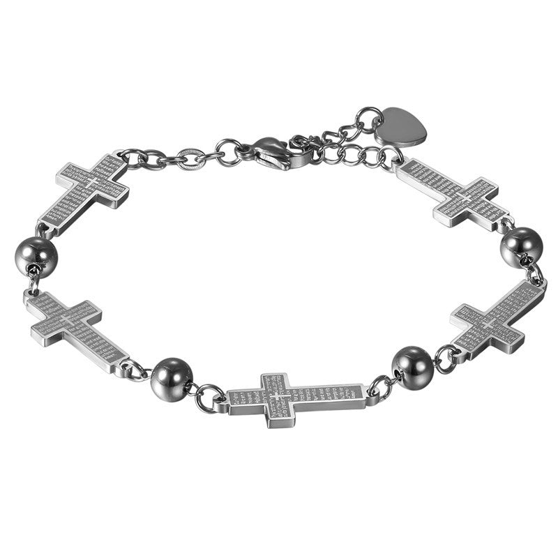 Mens No Fade Stainless Steel Lords Prayer Cross Bracelets