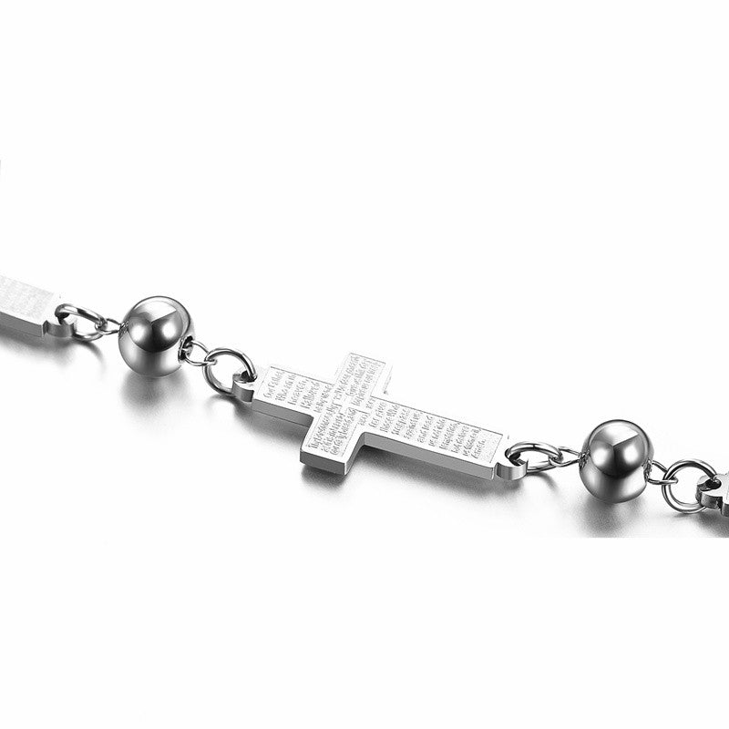 Mens No Fade Stainless Steel Lords Prayer Cross Bracelets