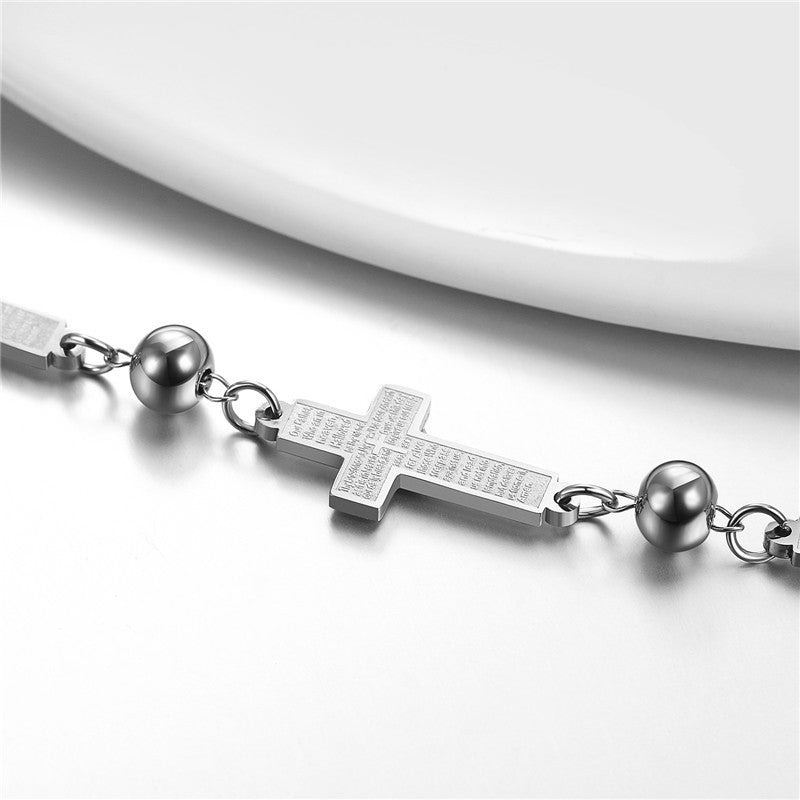 Mens No Fade Stainless Steel Lords Prayer Cross Bracelets