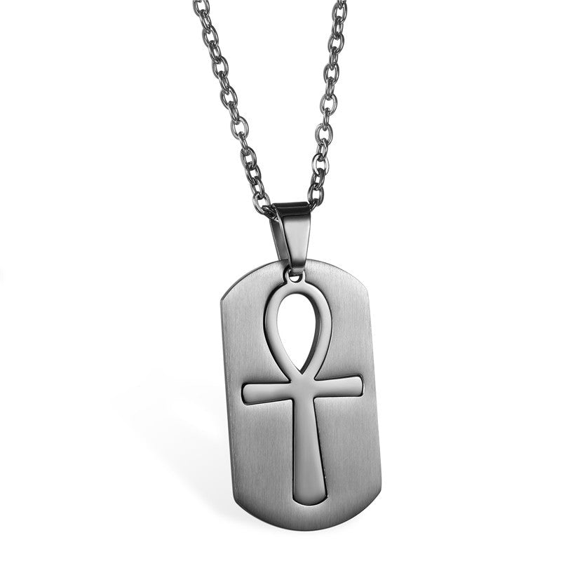 Ancient African Kemet Stainless Steel No Fade Cross Pendant Chain Necklace