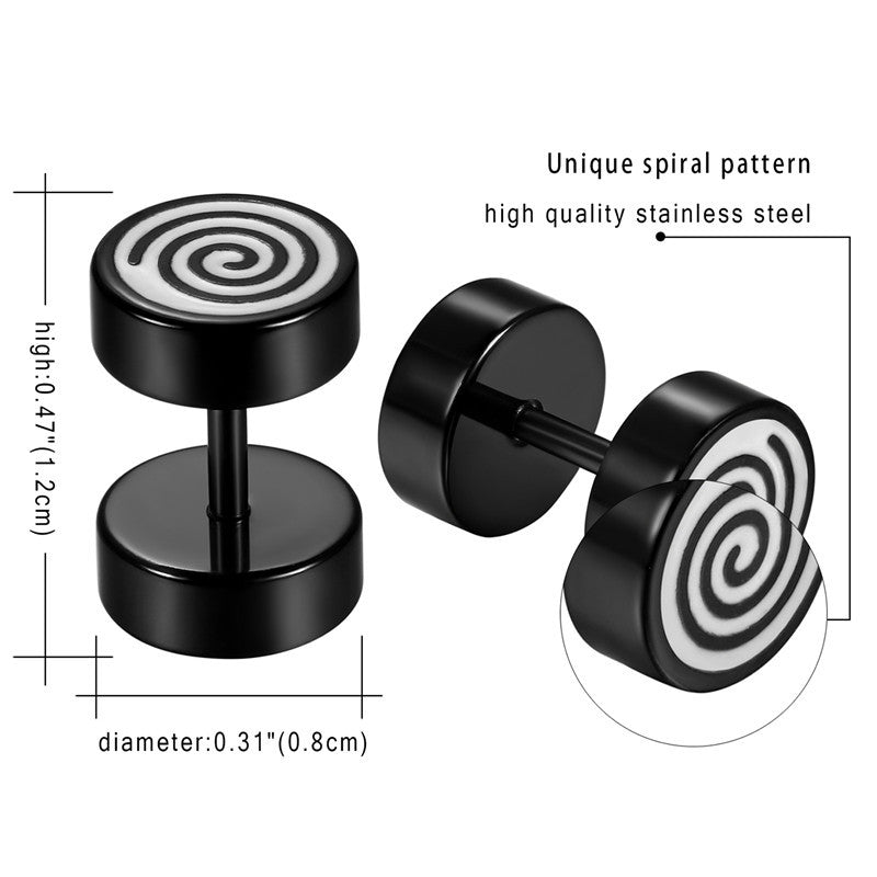 Stainless Steel Leaf Ying Yang Double Sided Screw Back Hip Hop Earrings