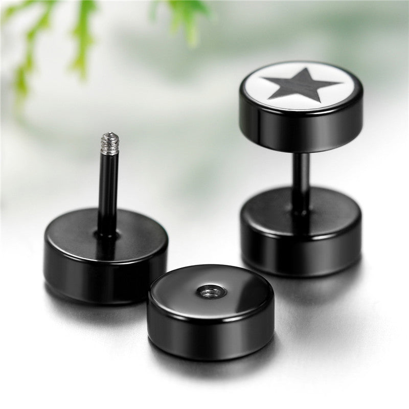 Stainless Steel Leaf Ying Yang Double Sided Screw Back Hip Hop Earrings