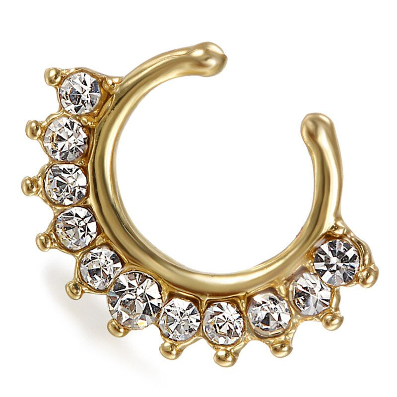 No Fade Gold Silver Rose Gold Stainless Steel CZ Diamond No Piercing Nose Rings