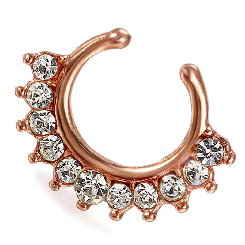 No Fade Gold Silver Rose Gold Stainless Steel CZ Diamond No Piercing Nose Rings