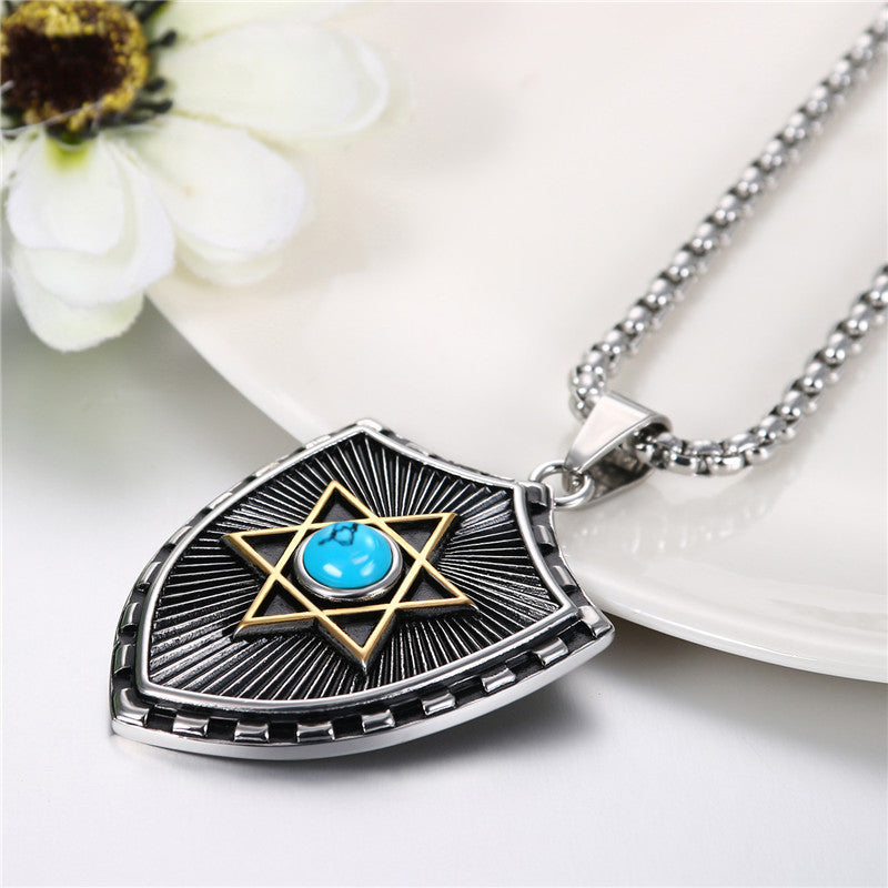 Mystical 6 Pointed Star Hexagram Crystal Shield Stainless Steel Pendant Chain Necklace