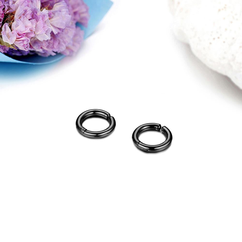 Non Piercing Black Silver Gold over Stainless Steel Circle Round Ear Clip Earrings