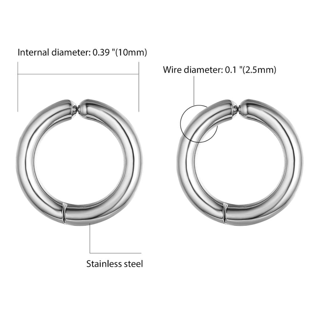 Non Piercing Black Silver Gold over Stainless Steel Circle Round Ear Clip Earrings