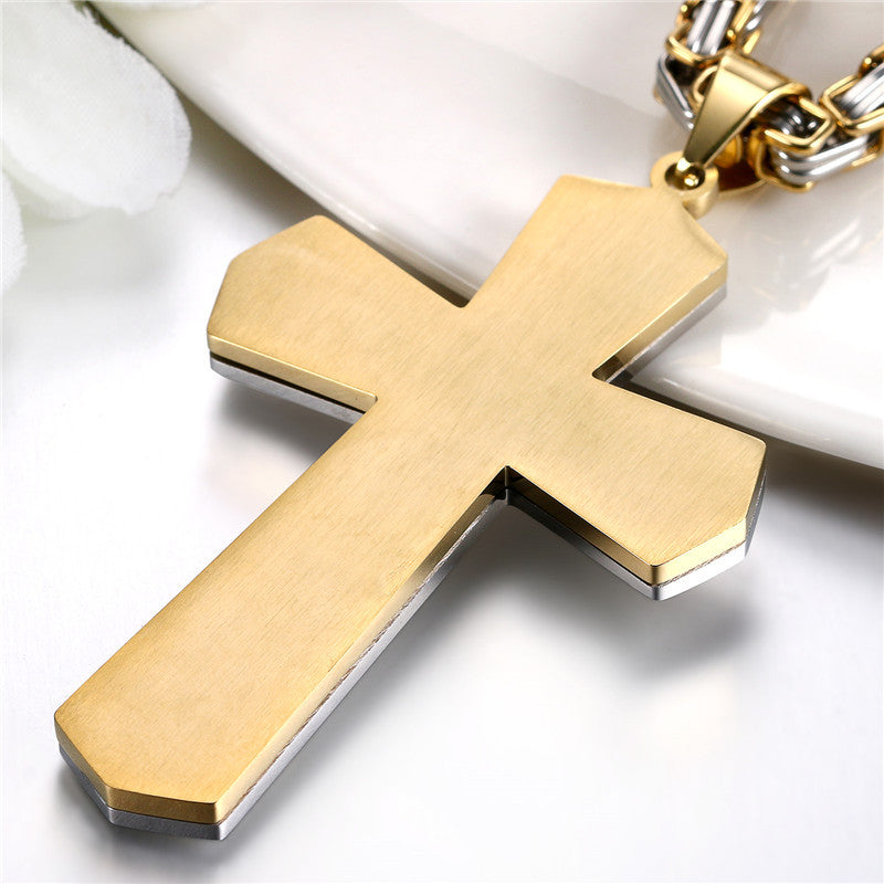 Mens Gold Black Silver No Fade Stainless Steel Spanish Prayer God Within Cross
