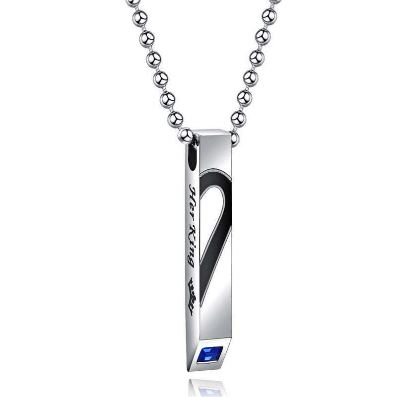 Mens Womens King Queen No Fade Stainless Steel Hearts CZ Stone Pendant Chains