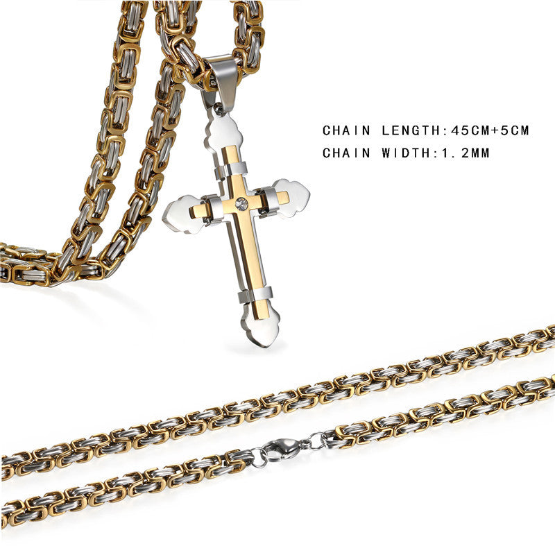 Mens Stainless Steel 14k Gold 3D Layered No Fade Stainless Steel Cross Pendant