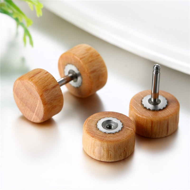 Wooden 8mm 10mm 12mm Wood Dumbell Barbell Double Sided Screw Back Earrings