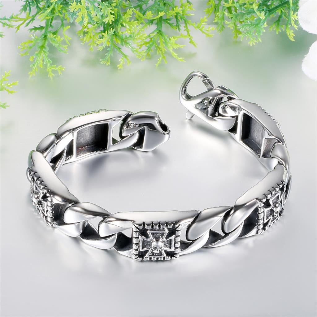 Mens Hip Hop No Fade Stainless Steel Chopper Cross Skull High Fashion Bracelets
