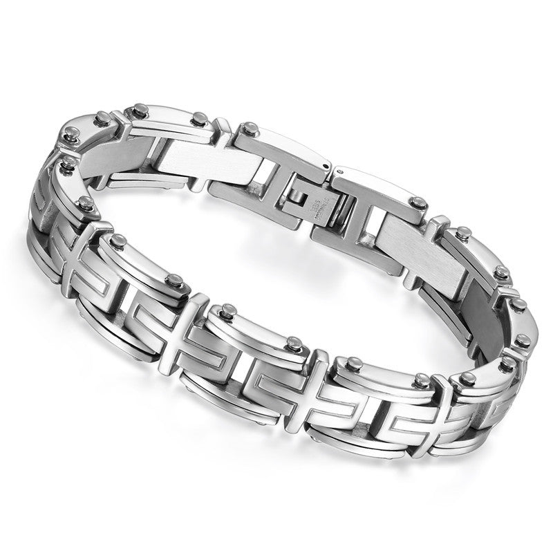Mens Stainless Steel No Fade Byzantine Cross Link High Fashion Bracelet