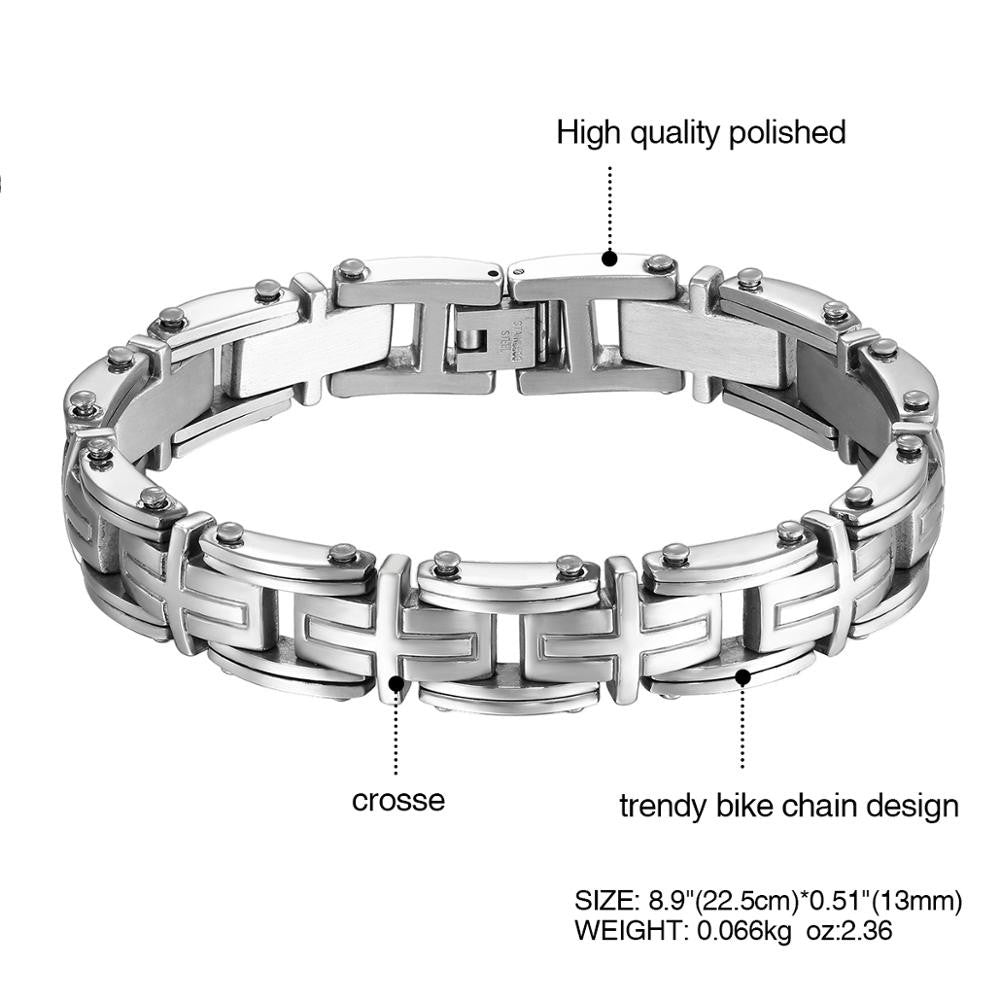 Mens Stainless Steel No Fade Byzantine Cross Link High Fashion Bracelet