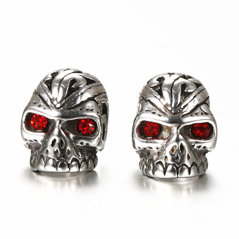 Red Eye Stainless Steel Skull Head Punk Fashion Bling Earrings