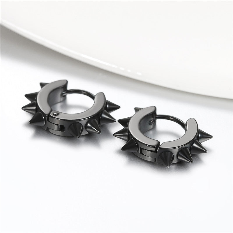 Street Wear Punk Gold Black Blue over Stainless Steel Spike Rivet Huggie Earrings