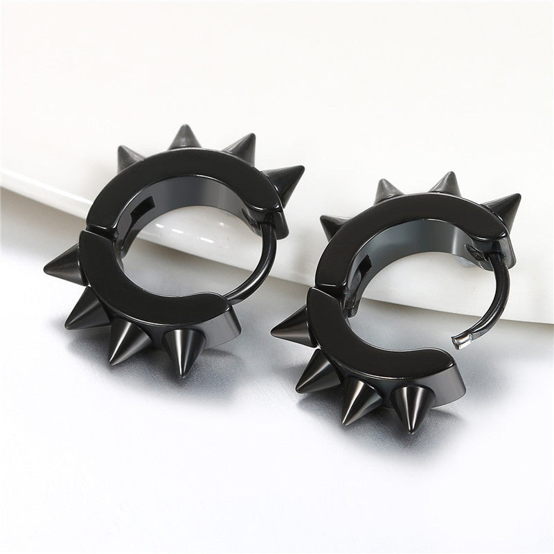 Street Wear Punk Gold Black Blue over Stainless Steel Spike Rivet Huggie Earrings