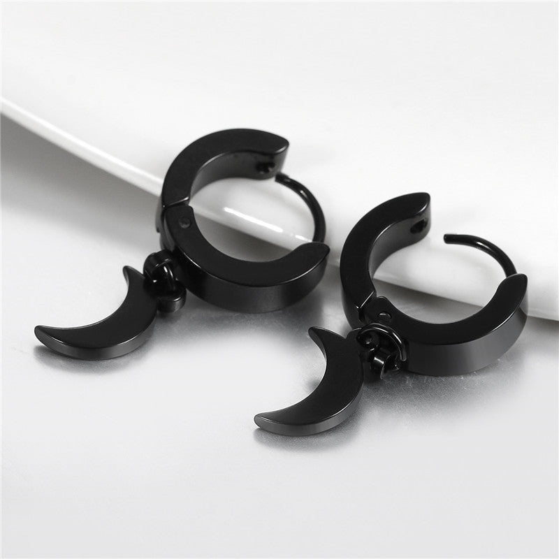 Gold Black Silver Huggie Style Crescent Moon Stainless Steel Circle Hoop Earrings