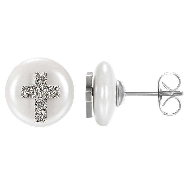 Ladies Simulated Pearl Heart Cross Life Tree Infinity Stud Stainless Steel Earrings