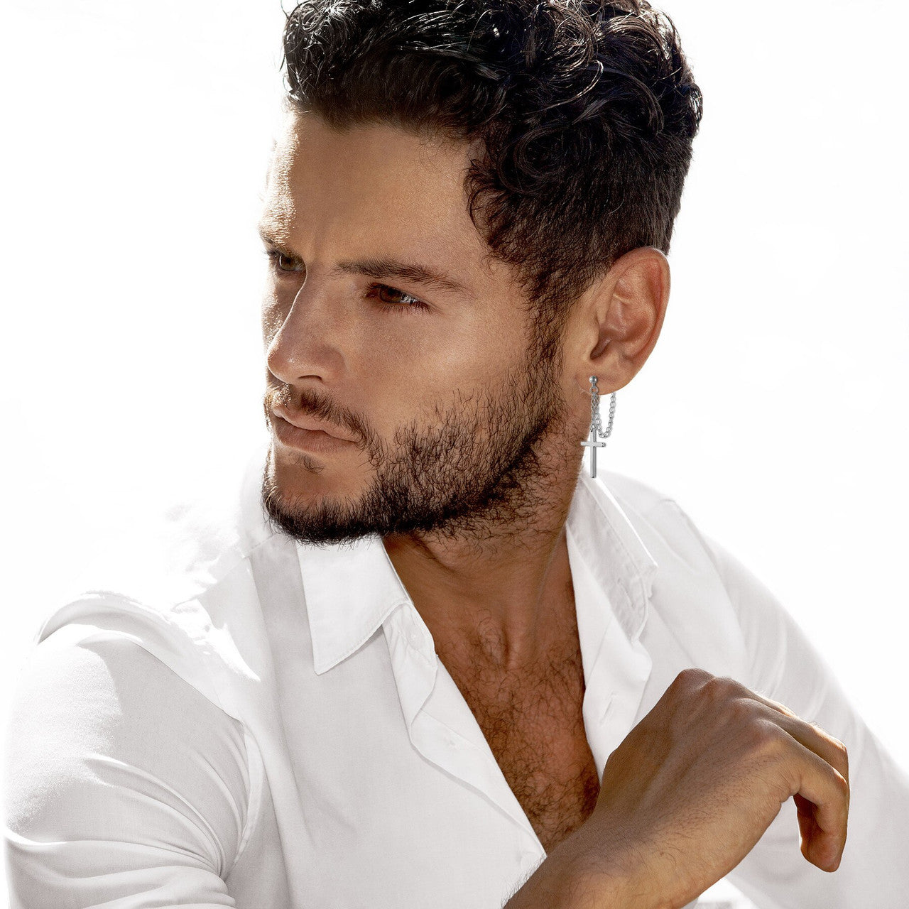 Retro Dangling Stud Cross Gold Black Silver Stainless Steel Chain Earrings