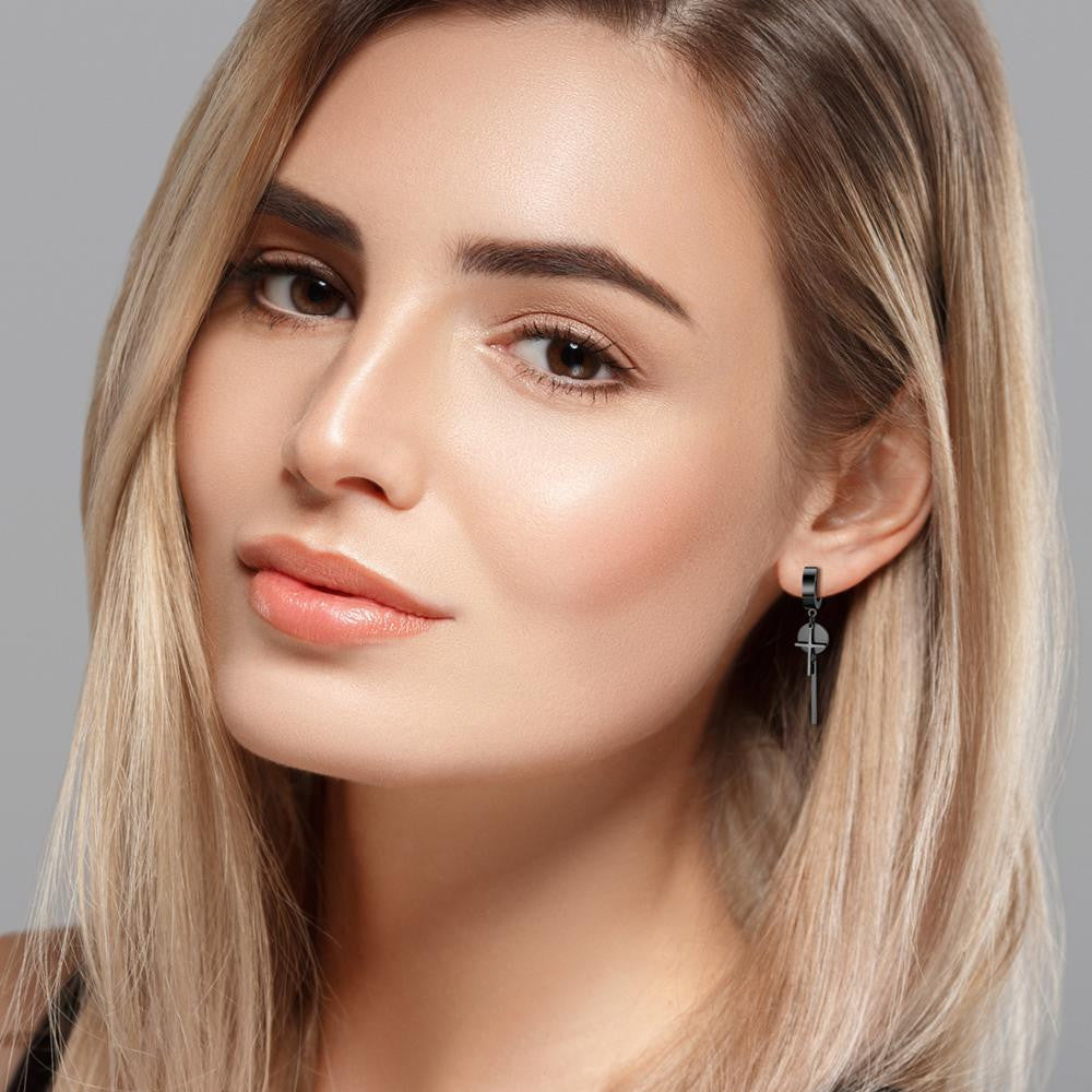 Mens Womens Unisex Dangling Cross Gold Silver Black No Fade Stainless Steel Huggie Earrings