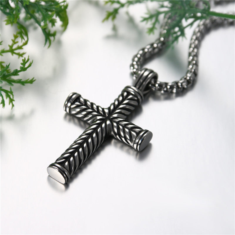 Mens Designer Weaved Style No Fade Stainless Steel Cross Pendant