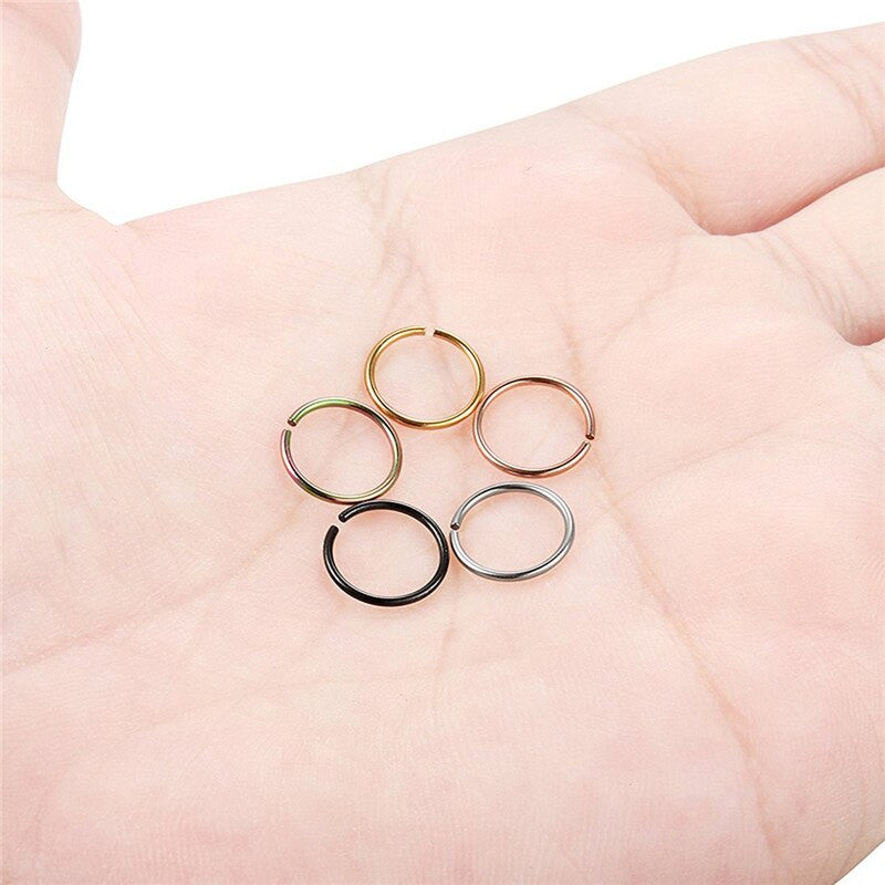 5 Piece Ladies Simple Ear Nose Piercing Mini Hoop Stainless Steel Earrings