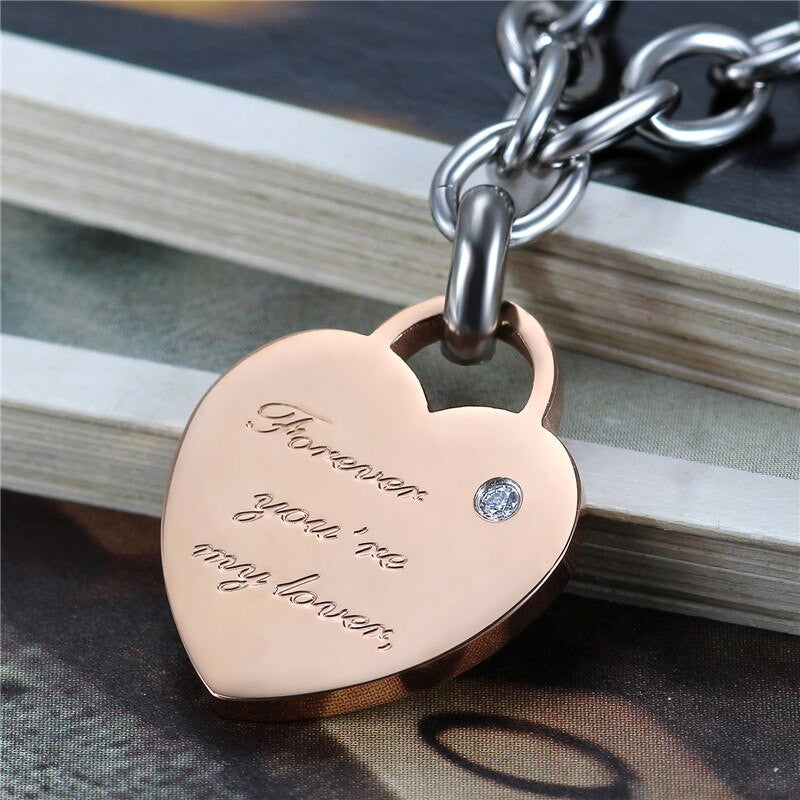 Stainless Steel Couples Forever My Lover Gold Silver Bling Heart Bracelets