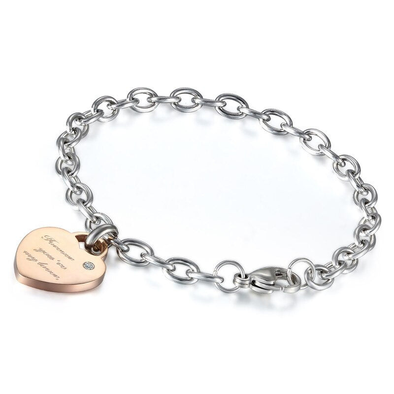 Stainless Steel Couples Forever My Lover Gold Silver Bling Heart Bracelets
