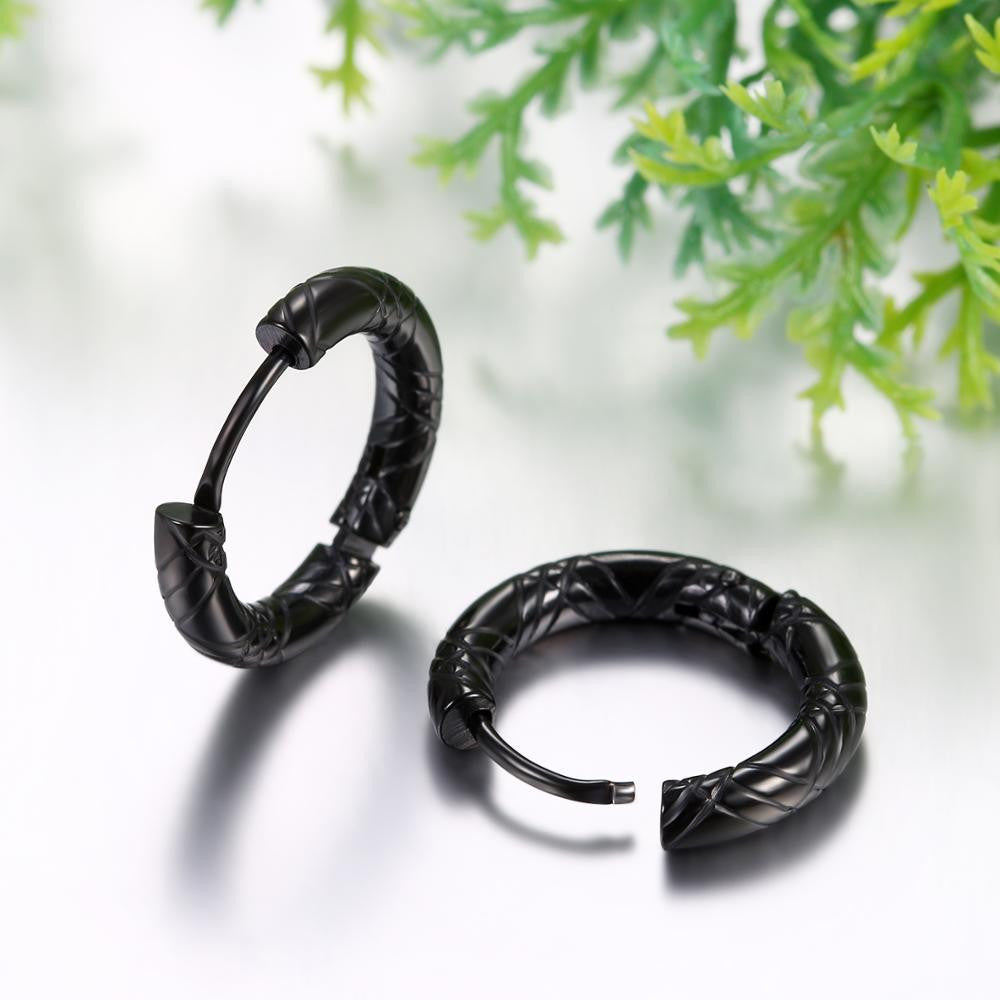 Mens Unisex Gold Black Silver over Stainless Steel Designer Hoop Earrings