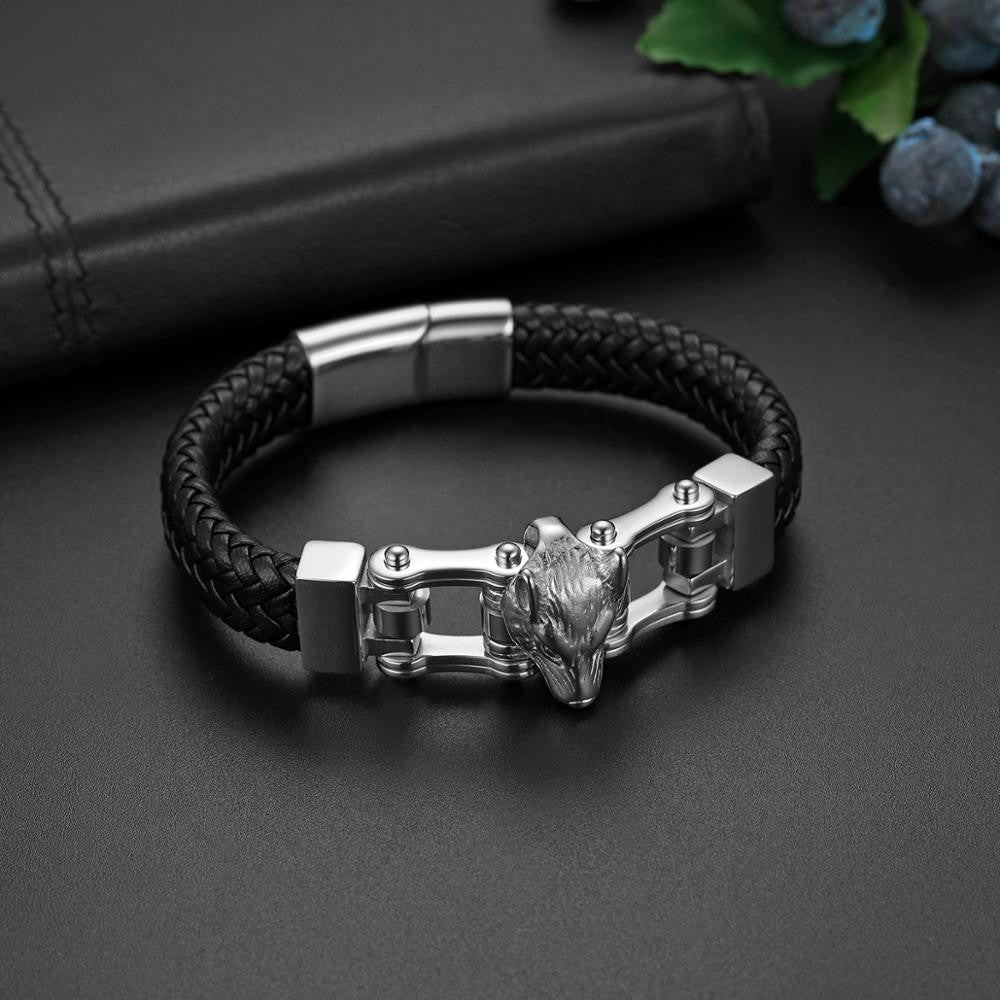 Legend Of The Wolf No Fade Stainless Steel Leather Hip Hop Bracelets