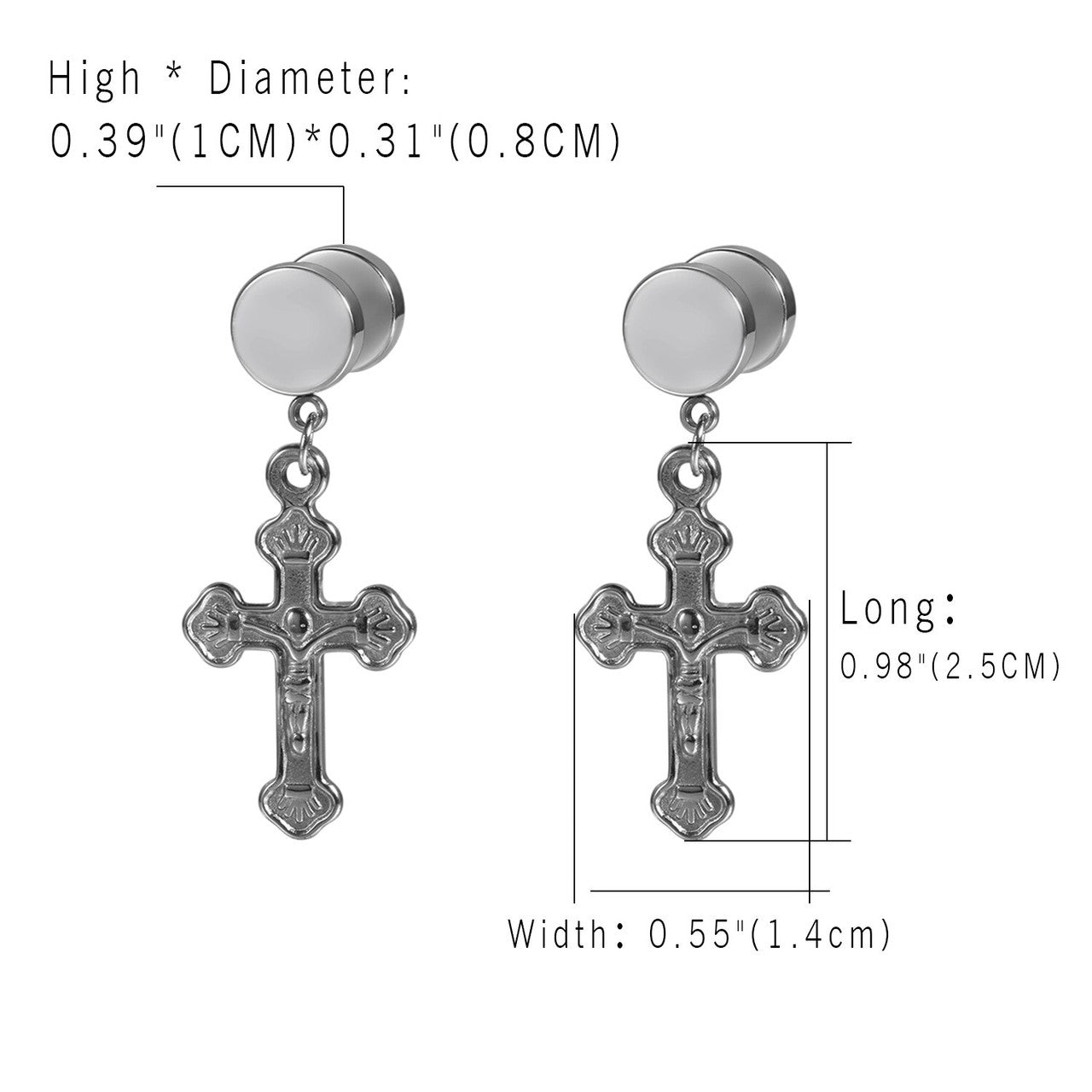 No Fade Stainless Steel Jesus Cross Crucifix Screw Back Earrings
