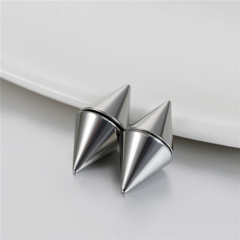 Magnetic Stainless Steel Spike Rivet Magnet Non Piercing Street Wear Earrings