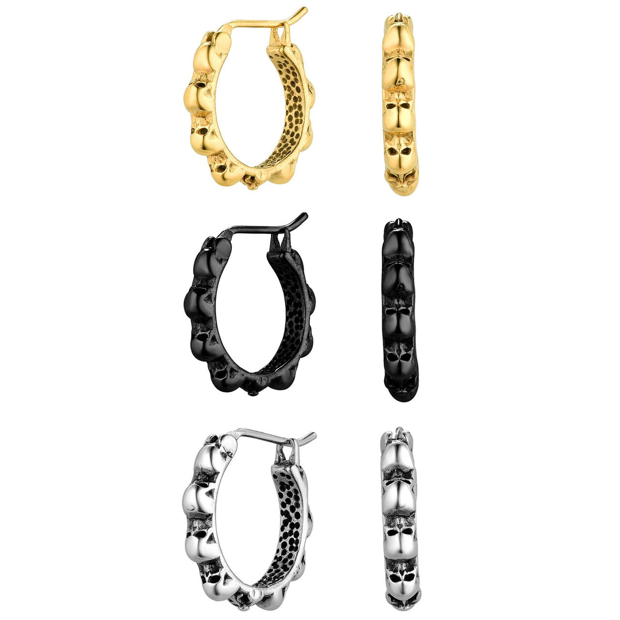 Mens No Fade Stainless Steel Skull Hoop Hip Hop Street Wear Earrings