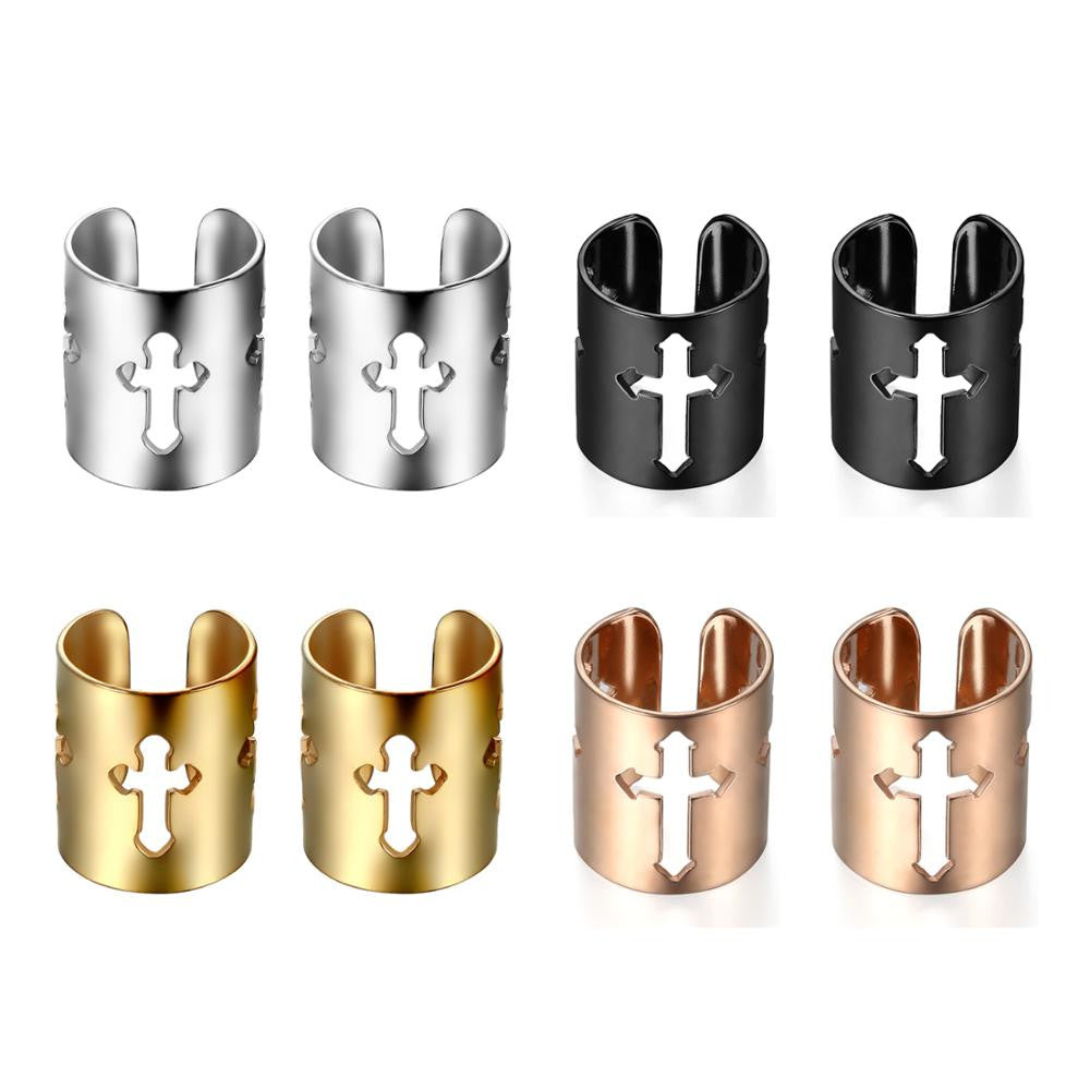 Rose Gold Black Silver over Solid Stainless Steel Cross Cartilage Cuff Earrings