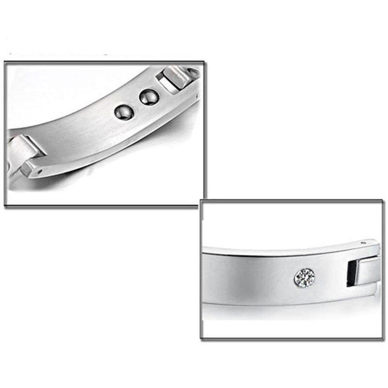 Couples Magnetic Fashion No Fade Silver Stainless Steel Bling Bling Bracelets