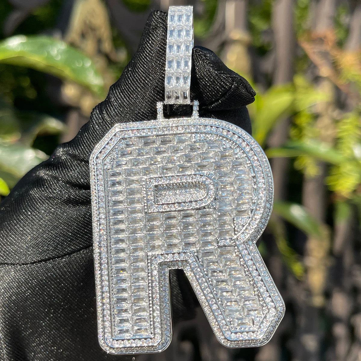 Ice Cold | Baguette Iced Blinged Out Initial Letter 4 Prong Set Hip Hop Pendant